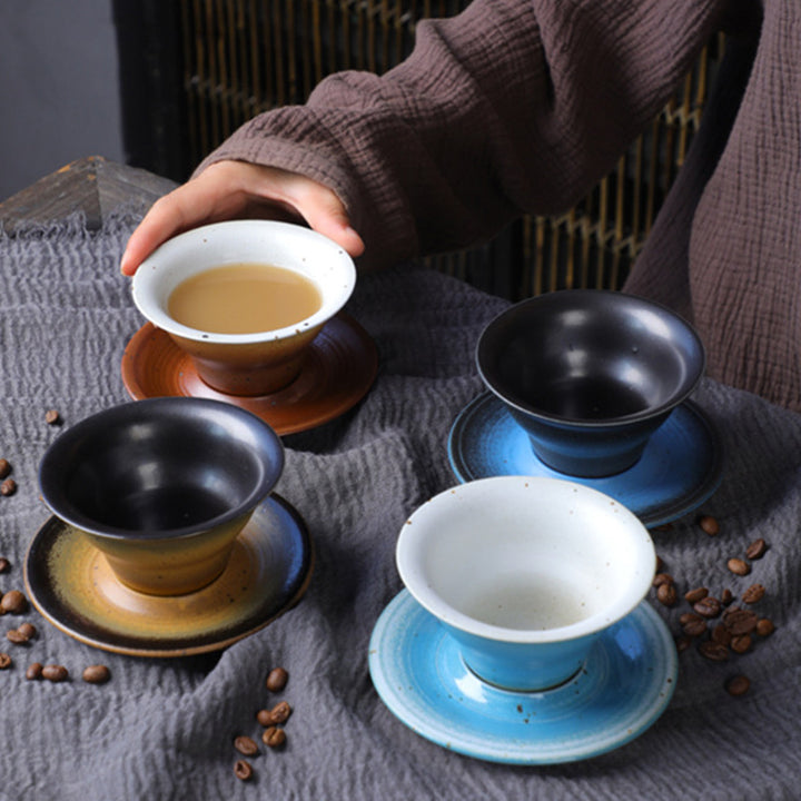 Tasse à café en céramique avec motif planète Buddha Stones Tasse à thé et café en poterie brute avec soucoupe