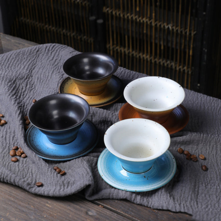 Tasse à café en céramique avec motif planète Buddha Stones Tasse à thé et café en poterie brute avec soucoupe