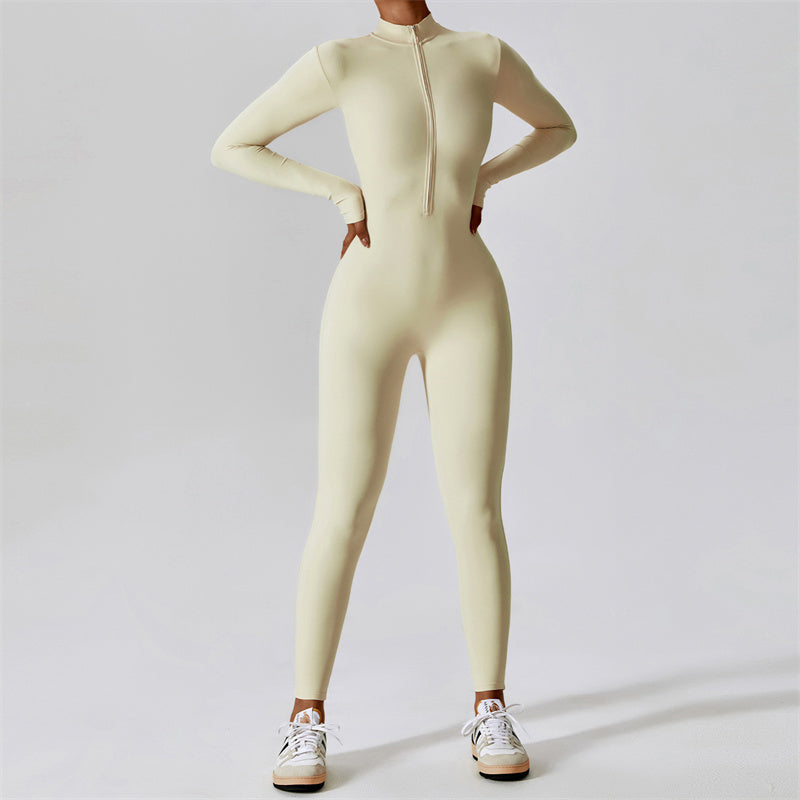 Combinaison gainante à manches longues et fermeture éclair pour femme avec Buddha Stones - Beige - US8-10，UK/AU12-14，EU40-42 (XL) - image 29