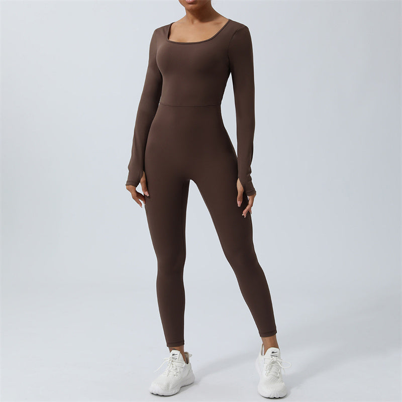 Combinaison dos nu à manches longues pour femmes Buddha Stones Sports Fitness Yoga Body - Brun - US8-10，UK/AU12-14，EU40-42 (XL)  - image 17