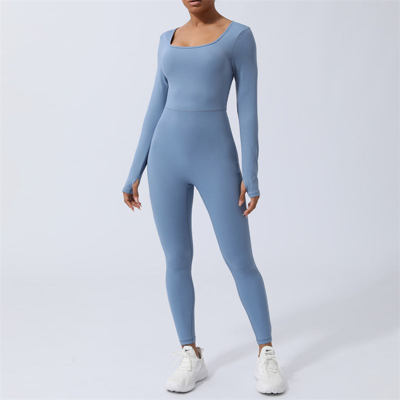 Combinaison dos nu à manches longues pour femmes Buddha Stones Sports Fitness Yoga Body - Bleu - US8-10，UK/AU12-14，EU40-42 (XL)  - image 12