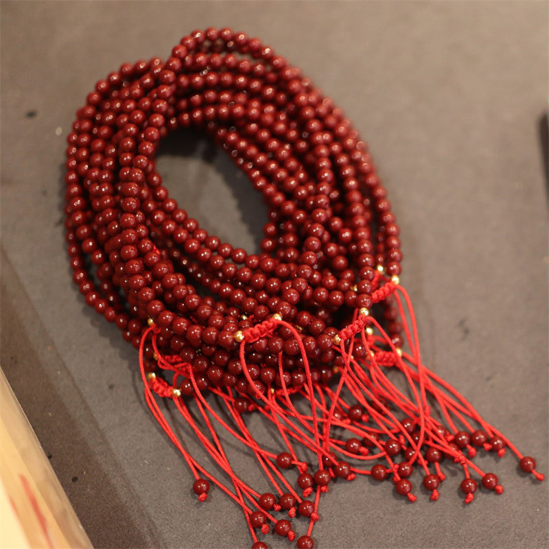Bracelet de cheville tressé en fil rouge avec bénédiction en cinabre naturel et Buddha Stones