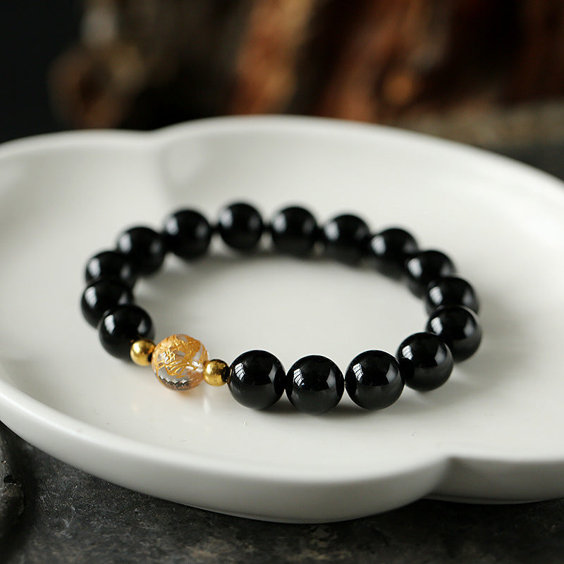 Bracelet force du dragon en onyx noir et cristal blanc en obsidienne noire naturelle de Buddha Stones