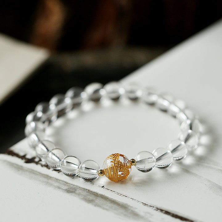 Bracelet force du dragon en onyx noir et cristal blanc en obsidienne noire naturelle de Buddha Stones