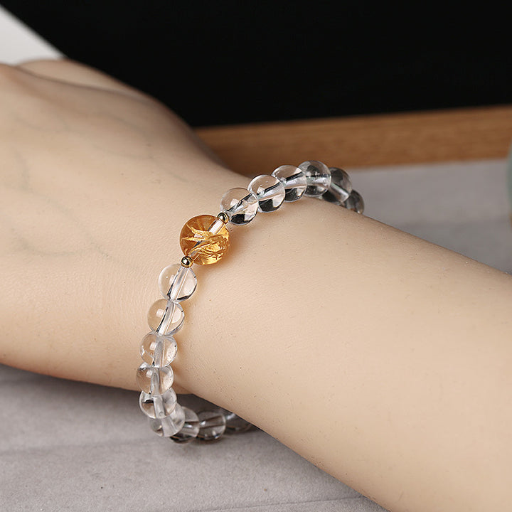 Bracelet force du dragon en onyx noir et cristal blanc en obsidienne noire naturelle de Buddha Stones