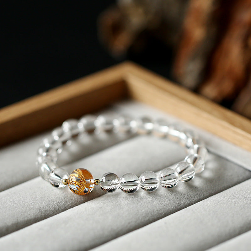 Bracelet force du dragon en onyx noir et cristal blanc en obsidienne noire naturelle de Buddha Stones