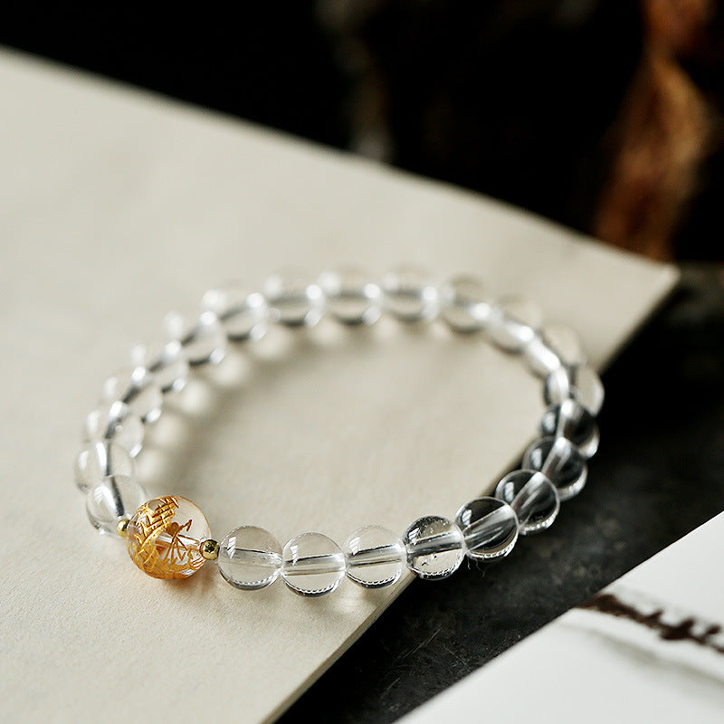 Bracelet force du dragon en onyx noir et cristal blanc en obsidienne noire naturelle de Buddha Stones