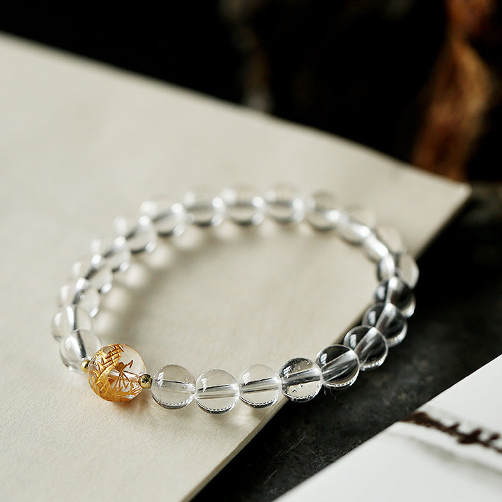 Bracelet force du dragon en onyx noir et cristal blanc en obsidienne noire naturelle de Buddha Stones