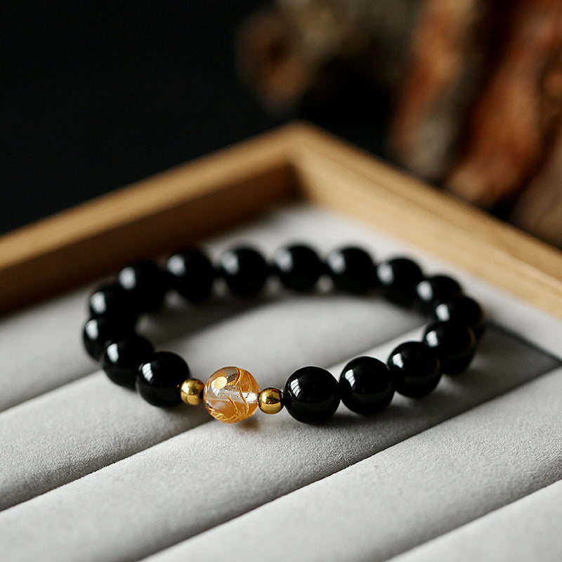 Bracelet force du dragon en onyx noir et cristal blanc en obsidienne noire naturelle de Buddha Stones
