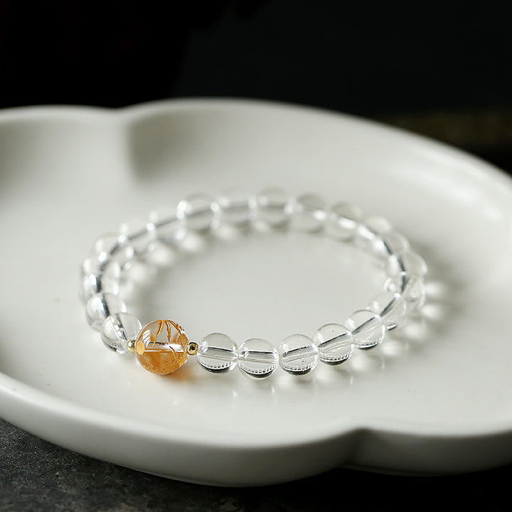 Bracelet force du dragon en onyx noir et cristal blanc en obsidienne noire naturelle de Buddha Stones