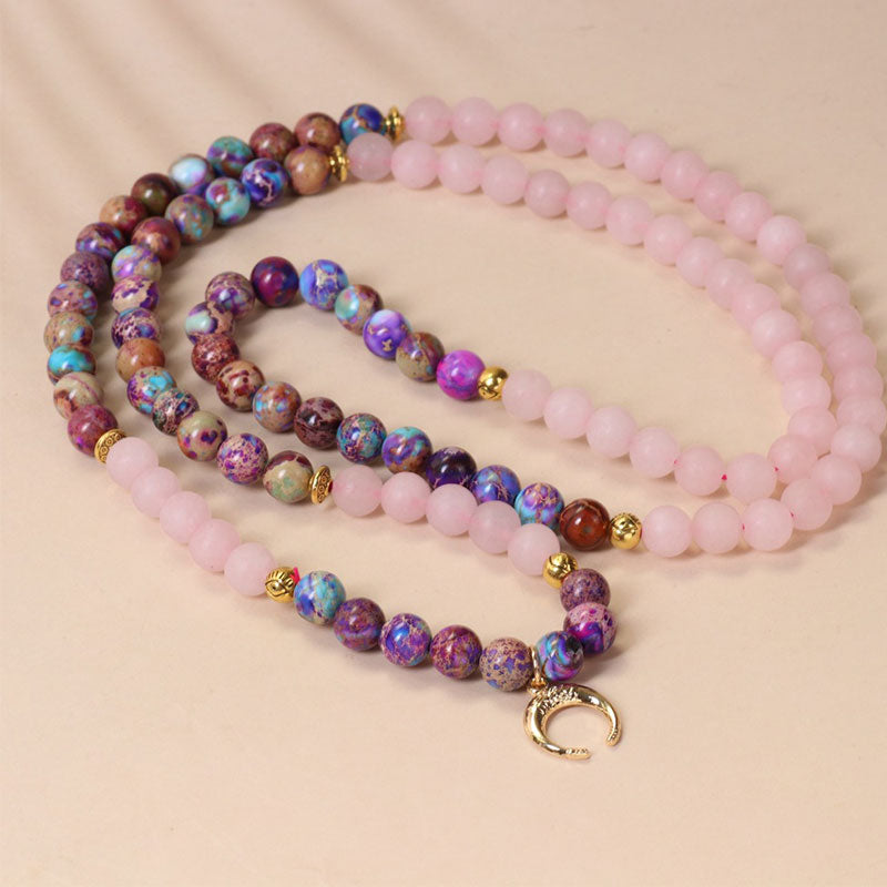 Bracelet de guérison Mala en cristal rose véritable Miano avec 108 perles de Buddha Stones