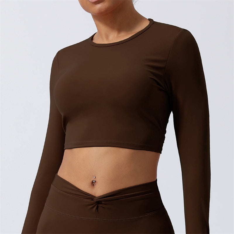 Buddha Stones Femmes Entraînement À Manches Longues Croisé Dos Nu Haut T-shirt Leggings Sports Fitness Yoga Tenue - Haut - Brun - US8-10，UK/AU12-14，EU40-42 (XL) - image 23