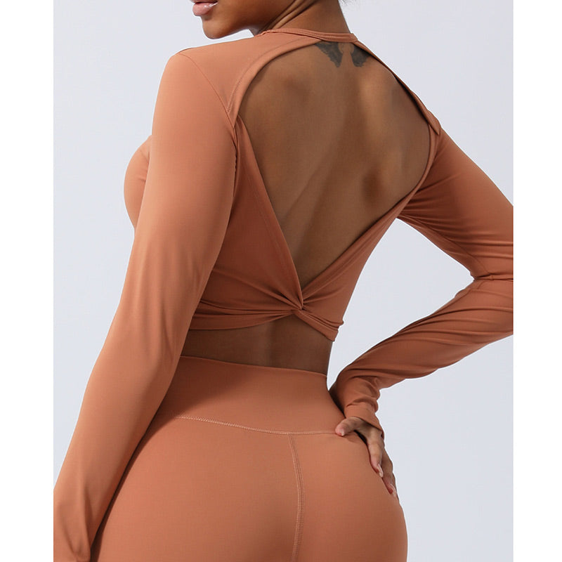 Buddha Stones Femmes Entraînement À Manches Longues Croisé Dos Nu Haut T-shirt Leggings Sports Fitness Yoga Tenue - image 14