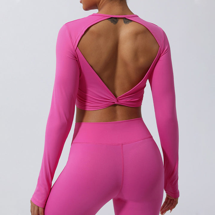 Buddha Stones Femmes Entraînement À Manches Longues Croisé Dos Nu Haut T-shirt Leggings Sports Fitness Yoga Tenue - image 19