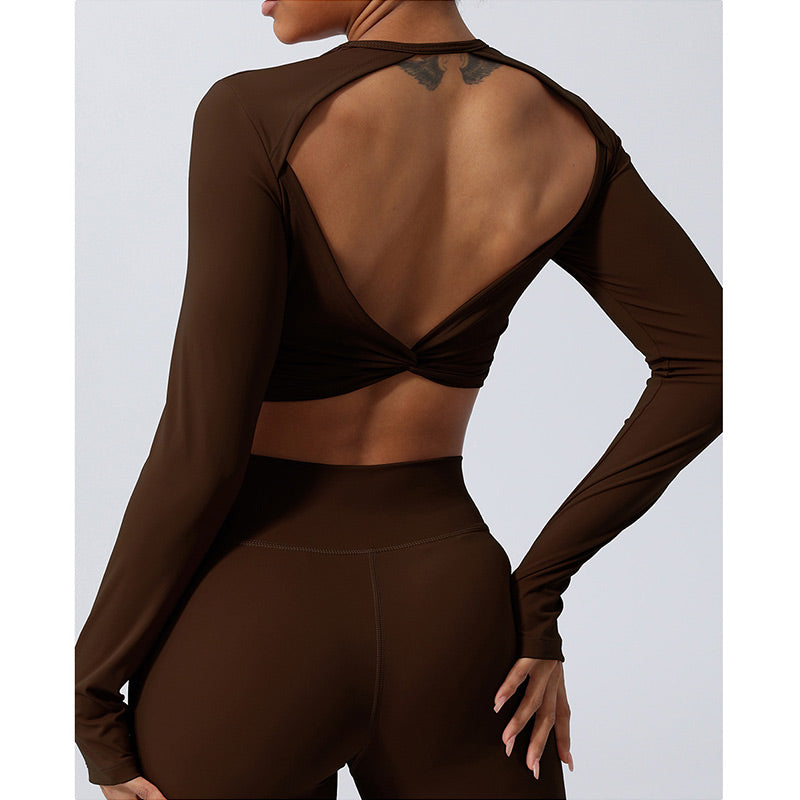 Buddha Stones Femmes Entraînement À Manches Longues Croisé Dos Nu Haut T-shirt Leggings Sports Fitness Yoga Tenue - image 24