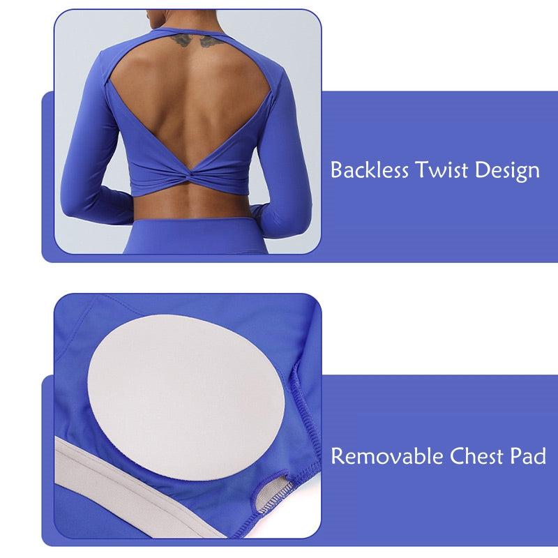 Buddha Stones Femmes Entraînement À Manches Longues Croisé Dos Nu Haut T-shirt Leggings Sports Fitness Yoga Tenue - image 9