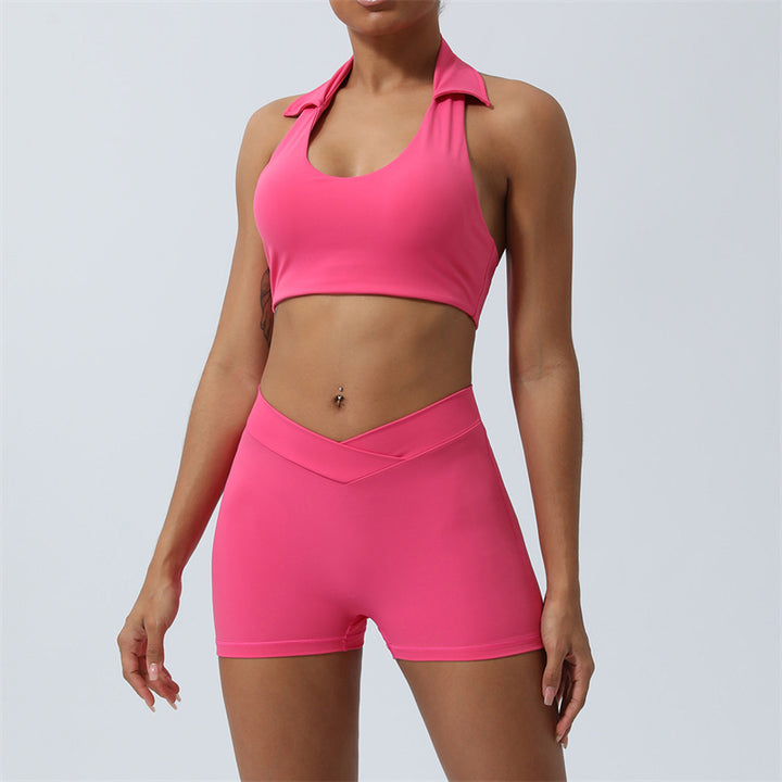 Ensemble de 2 pièces de yoga sans Buddha Stones avec haut dos nu et short évasé et pantalon de sport - Rose - 2 pièces (haut et short) - US8-10，UK/AU12-14，EU40-42 (XL)  - image 11