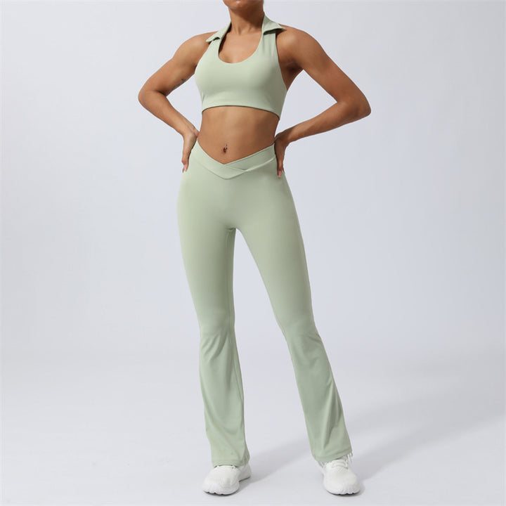 Ensemble de 2 pièces de yoga sans Buddha Stones avec haut dos nu et short évasé et pantalon de sport - Vert - 2 pièces (haut et pantalon) - US8-10，UK/AU12-14，EU40-42 (XL)  - image 19