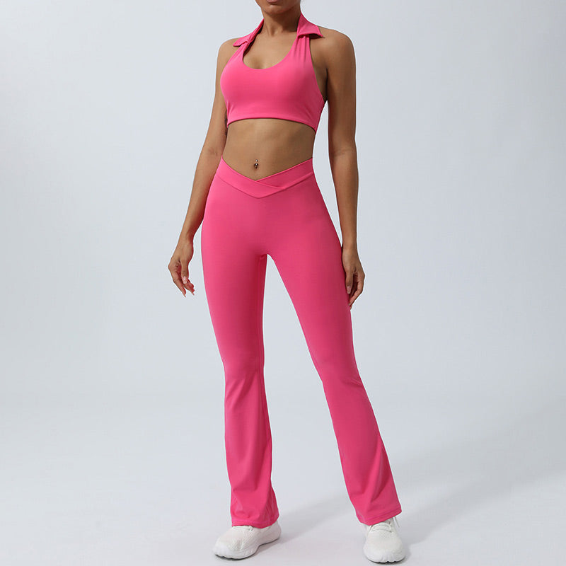 Ensemble de 2 pièces de yoga sans Buddha Stones avec haut dos nu et short évasé et pantalon de sport - Rose - 2 pièces (haut et pantalon) - US8-10，UK/AU12-14，EU40-42 (XL)  - image 22