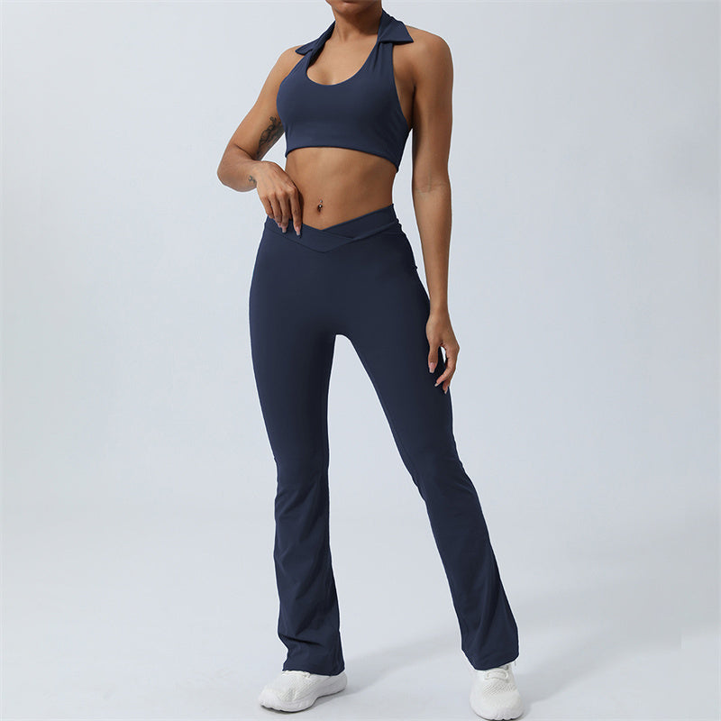 Ensemble de 2 pièces de yoga sans Buddha Stones avec haut dos nu et short évasé et pantalon de sport - Bleu marine - 2 pièces (haut et pantalon) - US8-10，UK/AU12-14，EU40-42 (XL)  - image 26