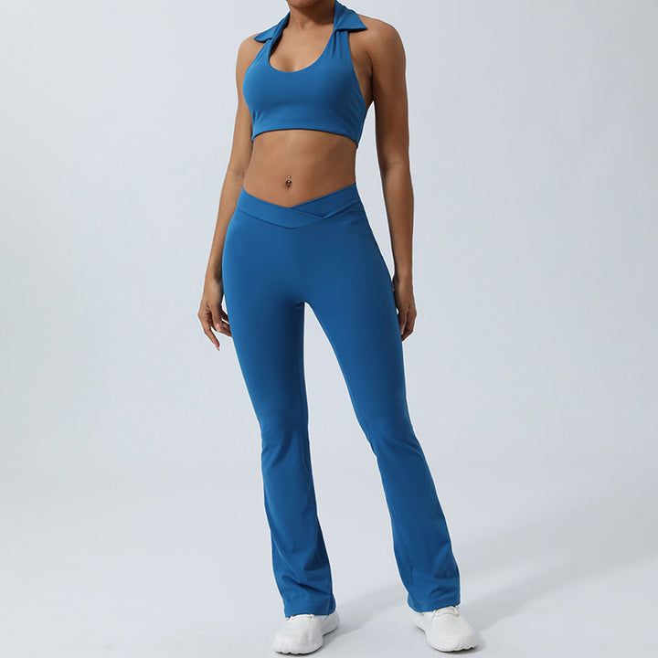 Ensemble de 2 pièces de yoga sans Buddha Stones avec haut dos nu et short évasé et pantalon de sport - Bleu - 2 pièces (haut et pantalon) - US8-10，UK/AU12-14，EU40-42 (XL)  - image 16