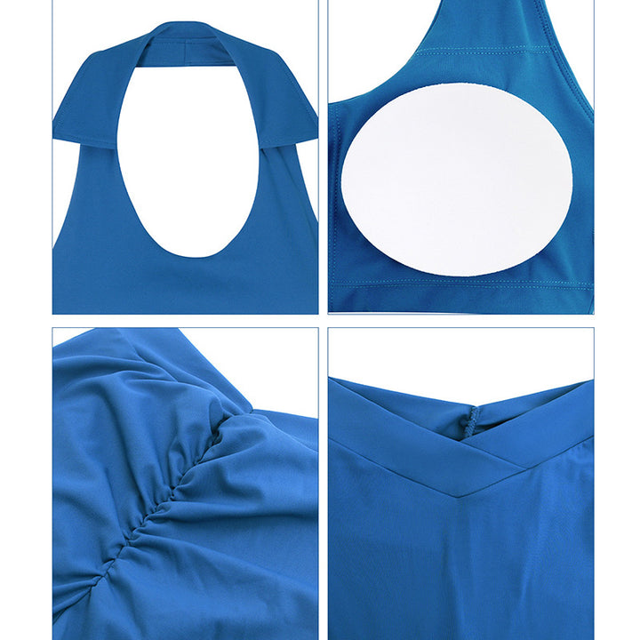 Ensemble de 2 pièces de yoga sans Buddha Stones avec haut dos nu et short évasé et pantalon de sport - image 4