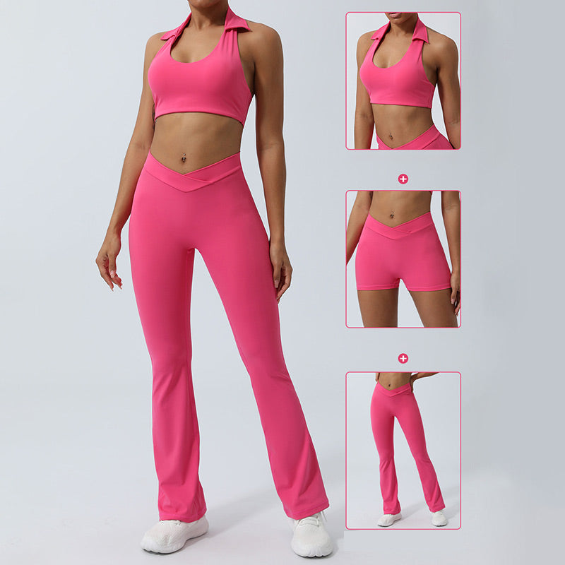 Ensemble de 2 pièces de yoga sans Buddha Stones avec haut dos nu et short évasé et pantalon de sport - image 23