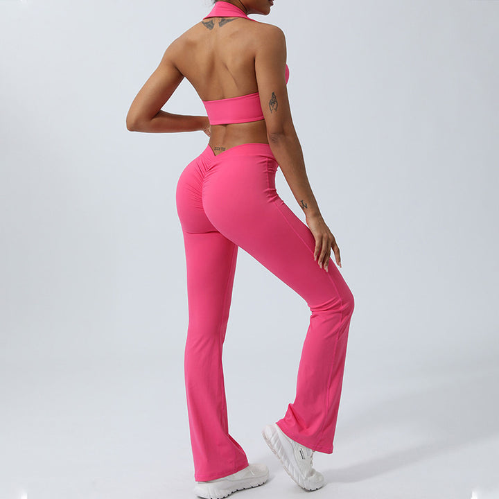 Ensemble de 2 pièces de yoga sans Buddha Stones avec haut dos nu et short évasé et pantalon de sport - image 24