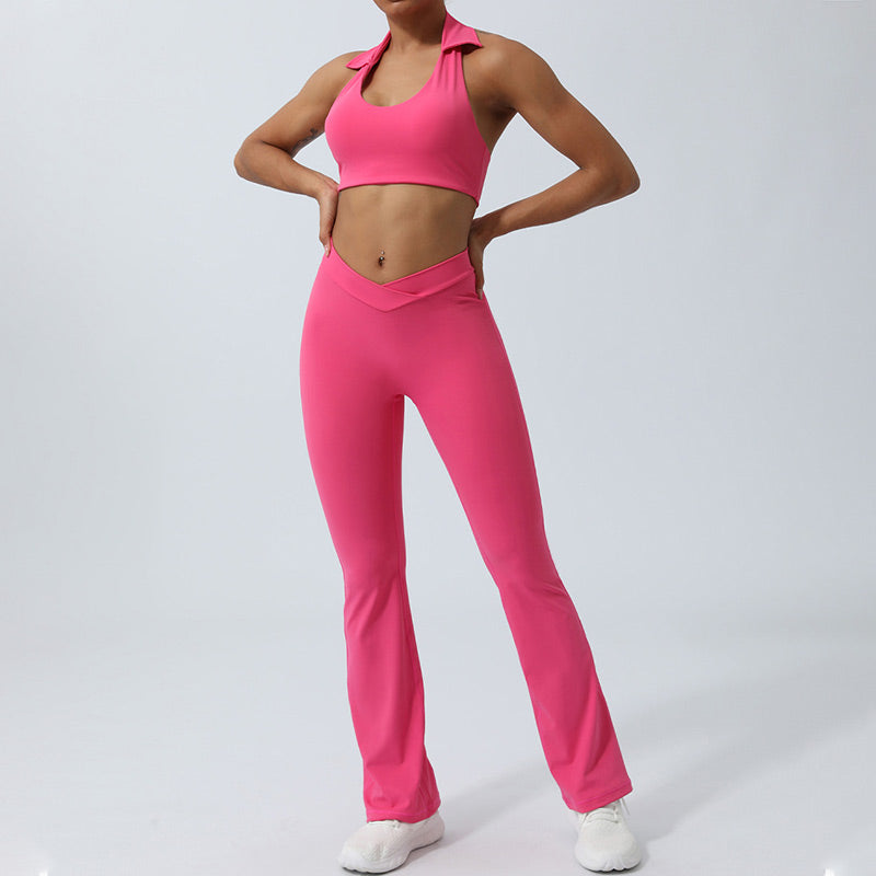 Ensemble de 2 pièces de yoga sans Buddha Stones avec haut dos nu et short évasé et pantalon de sport - image 25