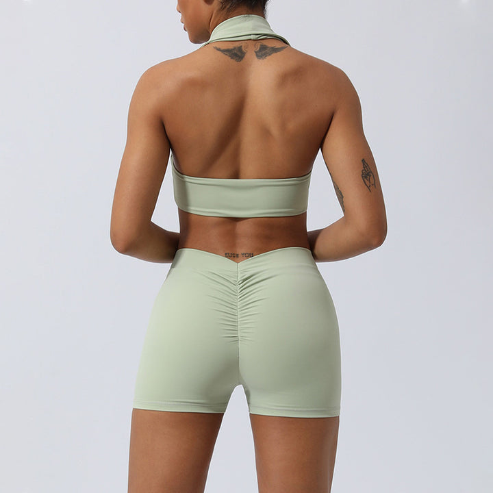 Ensemble de 2 pièces de yoga sans Buddha Stones avec haut dos nu et short évasé et pantalon de sport - image 10