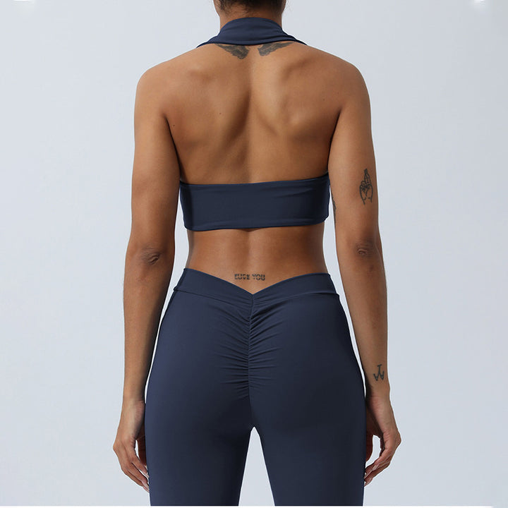 Ensemble de 2 pièces de yoga sans Buddha Stones avec haut dos nu et short évasé et pantalon de sport - image 15