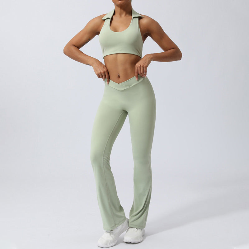 Ensemble de 2 pièces de yoga sans Buddha Stones avec haut dos nu et short évasé et pantalon de sport - image 21