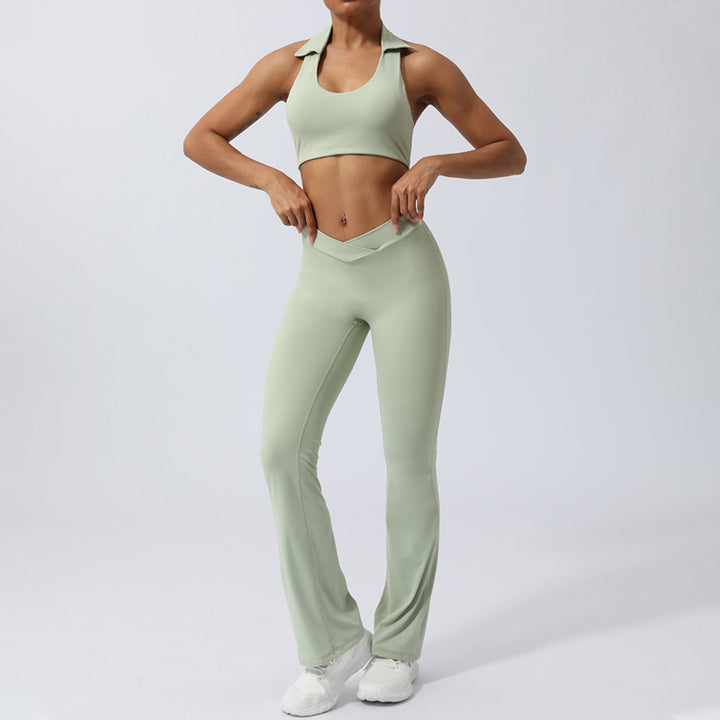 Ensemble de 2 pièces de yoga sans Buddha Stones avec haut dos nu et short évasé et pantalon de sport - image 21