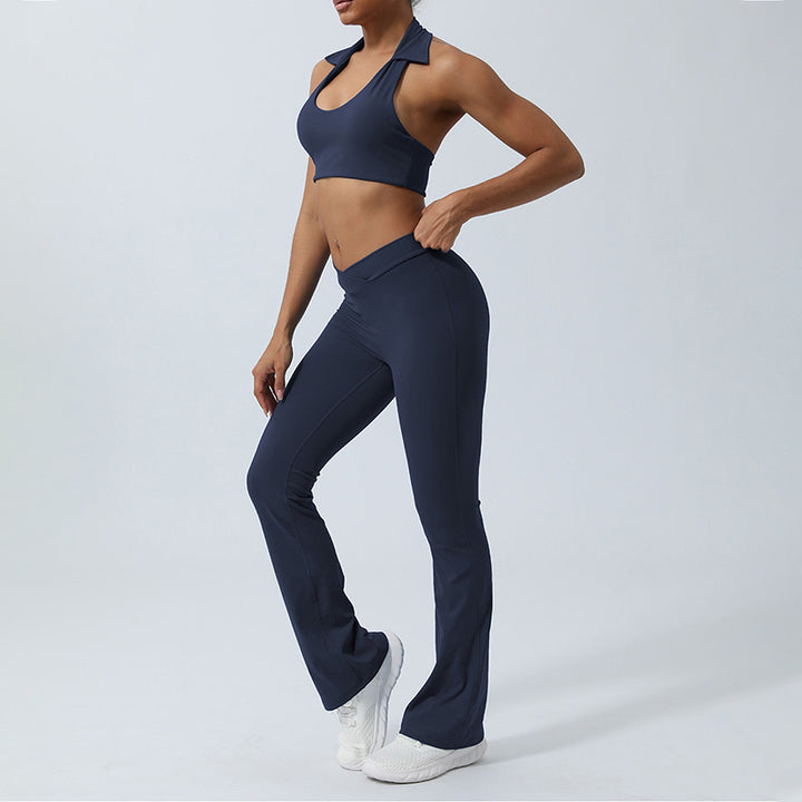 Ensemble de 2 pièces de yoga sans Buddha Stones avec haut dos nu et short évasé et pantalon de sport - image 27