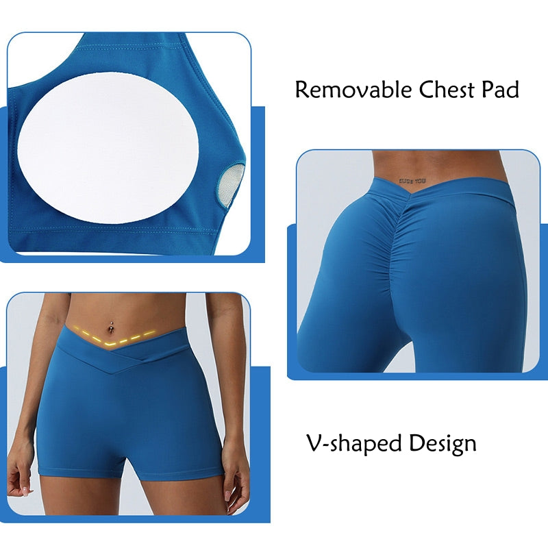 Ensemble de 2 pièces de yoga sans Buddha Stones avec haut dos nu et short évasé et pantalon de sport - image 6