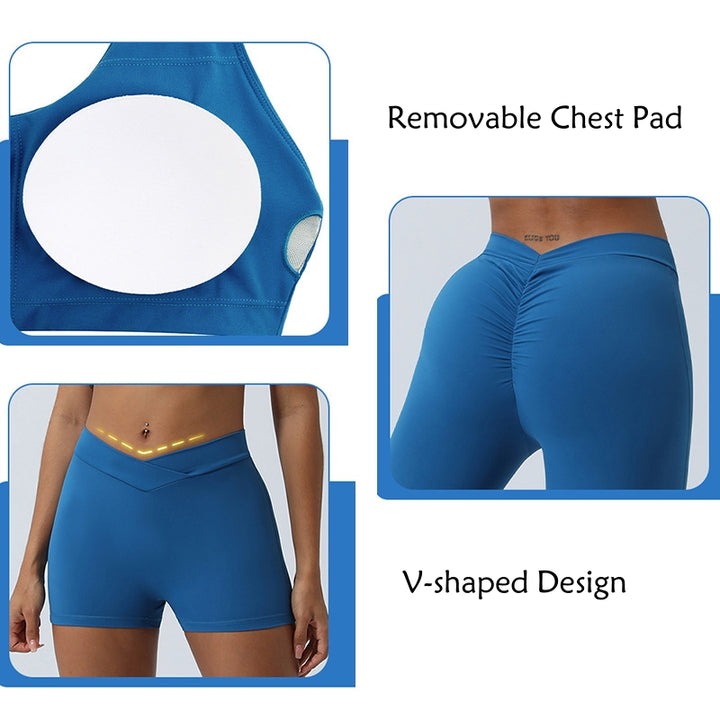 Ensemble de 2 pièces de yoga sans Buddha Stones avec haut dos nu et short évasé et pantalon de sport - image 6