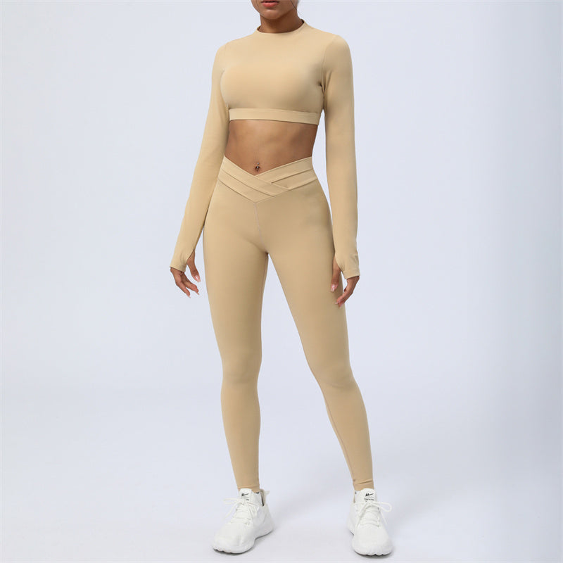 Ensemble de 2 pièces de Buddha Stones à manches longues, haut dos nu, soutien-gorge, leggings, pantalon, tenue de fitness et de yoga