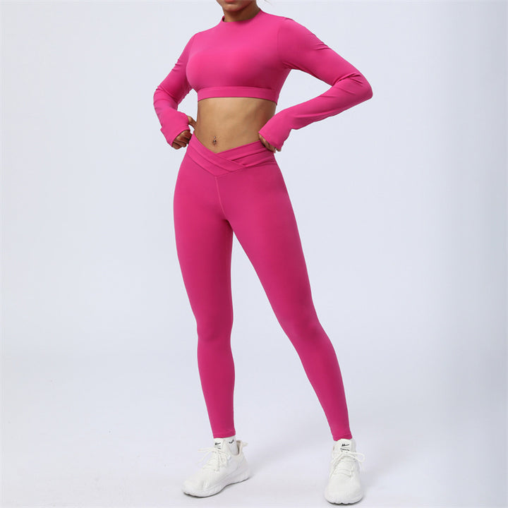 Ensemble de 2 pièces de Buddha Stones à manches longues, haut dos nu, soutien-gorge, leggings, pantalon, tenue de fitness et de yoga