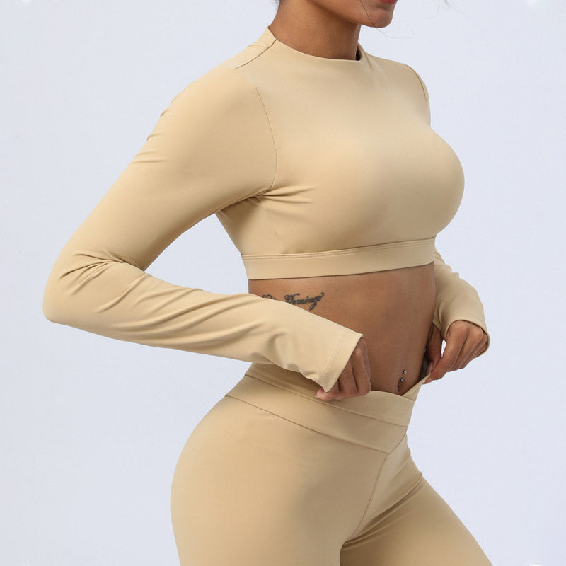 Ensemble de 2 pièces de Buddha Stones à manches longues, haut dos nu, soutien-gorge, leggings, pantalon, tenue de fitness et de yoga