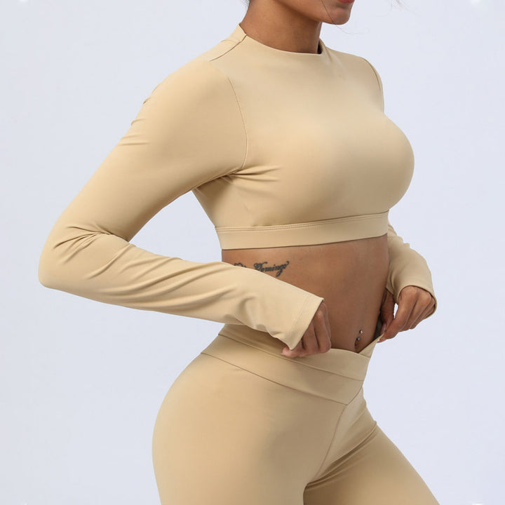 Ensemble de 2 pièces de Buddha Stones à manches longues, haut dos nu, soutien-gorge, leggings, pantalon, tenue de fitness et de yoga