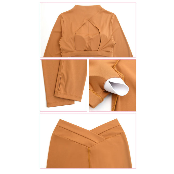 Ensemble de 2 pièces de Buddha Stones à manches longues, haut dos nu, soutien-gorge, leggings, pantalon, tenue de fitness et de yoga