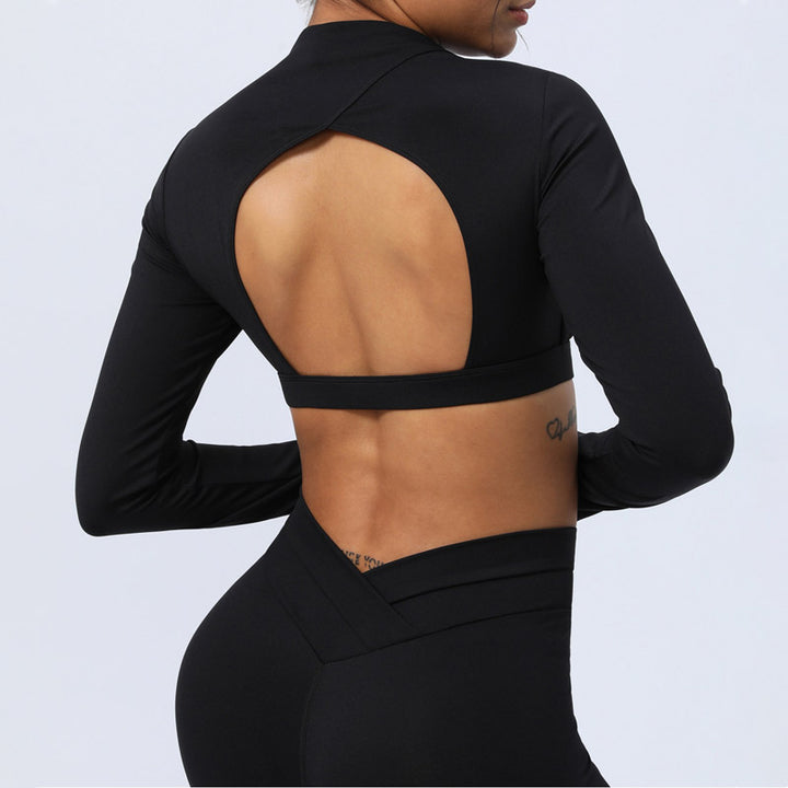 Ensemble de 2 pièces de Buddha Stones à manches longues, haut dos nu, soutien-gorge, leggings, pantalon, tenue de fitness et de yoga