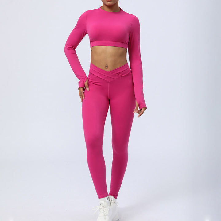 Ensemble de 2 pièces de Buddha Stones à manches longues, haut dos nu, soutien-gorge, leggings, pantalon, tenue de fitness et de yoga