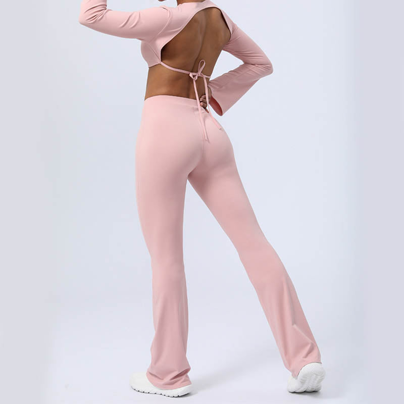 Buddha Stones Haut à manches longues et dos nu avec bretelles et soutien-gorge Pantalon évasé Tenue de fitness et de yoga - image 41