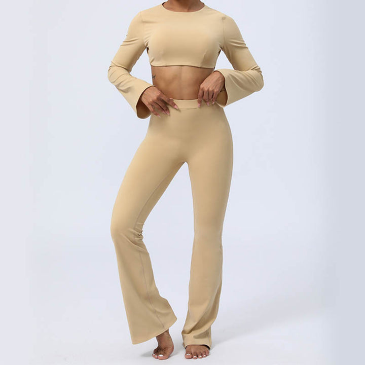 Buddha Stones Haut à manches longues et dos nu avec bretelles et soutien-gorge Pantalon évasé Tenue de fitness et de yoga - image 26