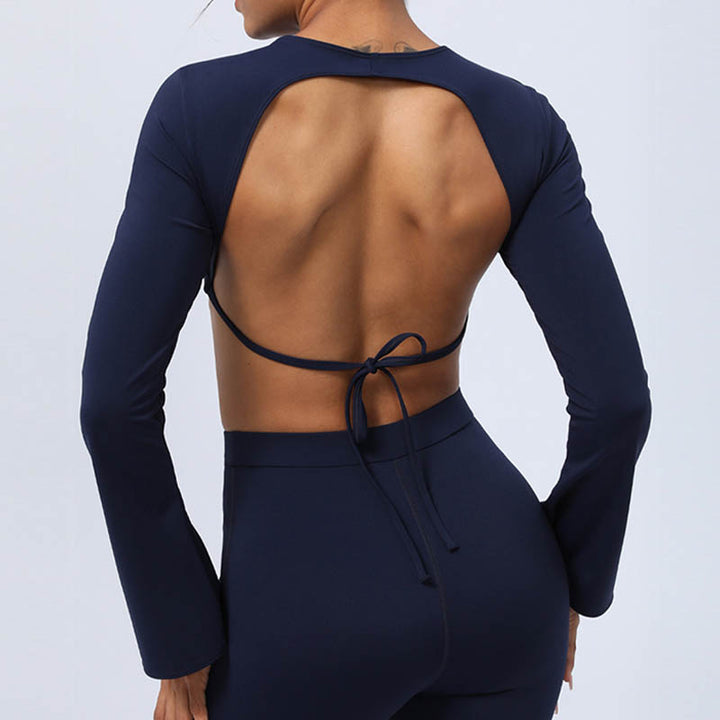 Buddha Stones Haut à manches longues et dos nu avec bretelles et soutien-gorge Pantalon évasé Tenue de fitness et de yoga - image 32