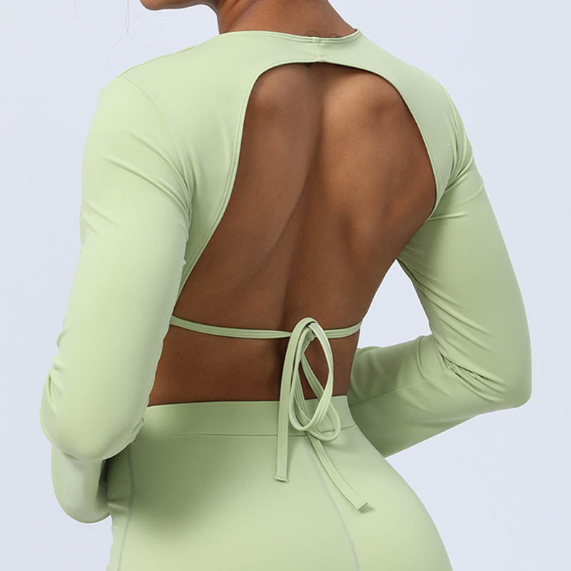 Buddha Stones Haut à manches longues et dos nu avec bretelles et soutien-gorge Pantalon évasé Tenue de fitness et de yoga - image 9