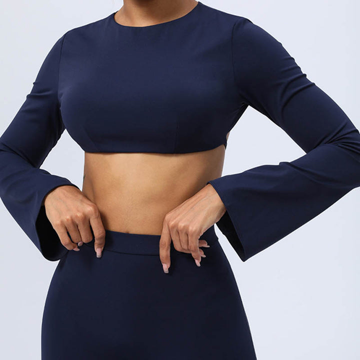 Buddha Stones Haut à manches longues et dos nu avec bretelles et soutien-gorge Pantalon évasé Tenue de fitness et de yoga - image 33