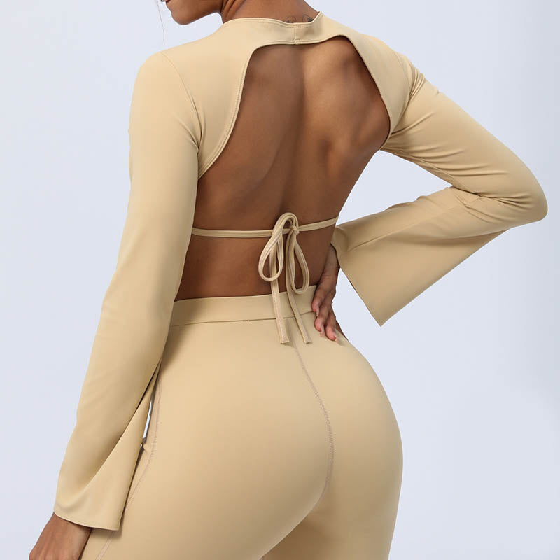 Buddha Stones Haut à manches longues et dos nu avec bretelles et soutien-gorge Pantalon évasé Tenue de fitness et de yoga - image 22