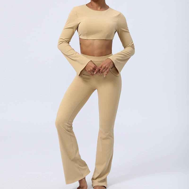 Buddha Stones Haut à manches longues et dos nu avec bretelles et soutien-gorge Pantalon évasé Tenue de fitness et de yoga - image 27